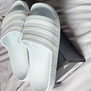 adidas Light Blue and White Women's Slippers